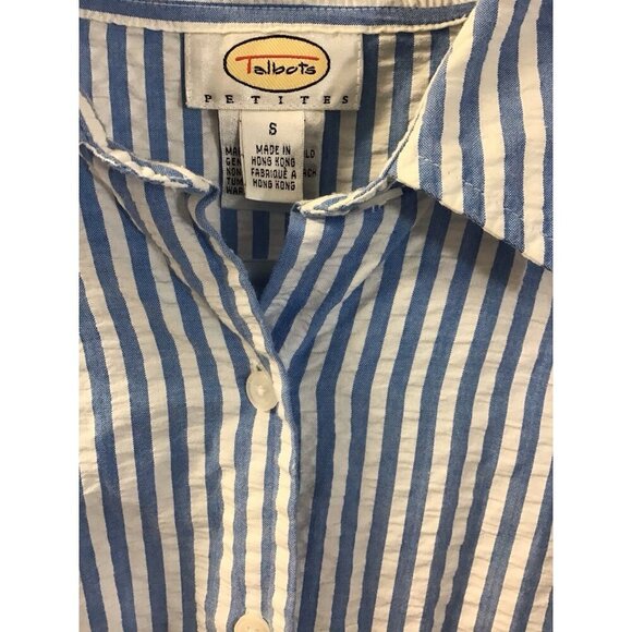 Vintage Talbots Petites PS Button Down Striped Crop Top Shirt 🩵 - Picture 3 of 4